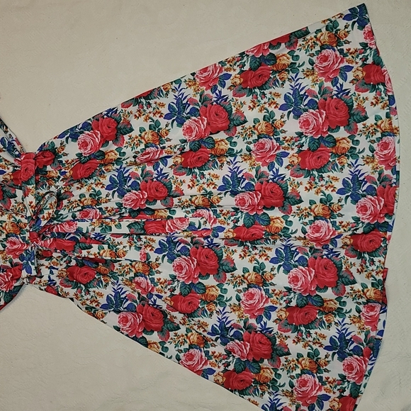 Vintage 80's dress floral roses polyester elastic waist full skirt sz medium - Picture 8 of 10